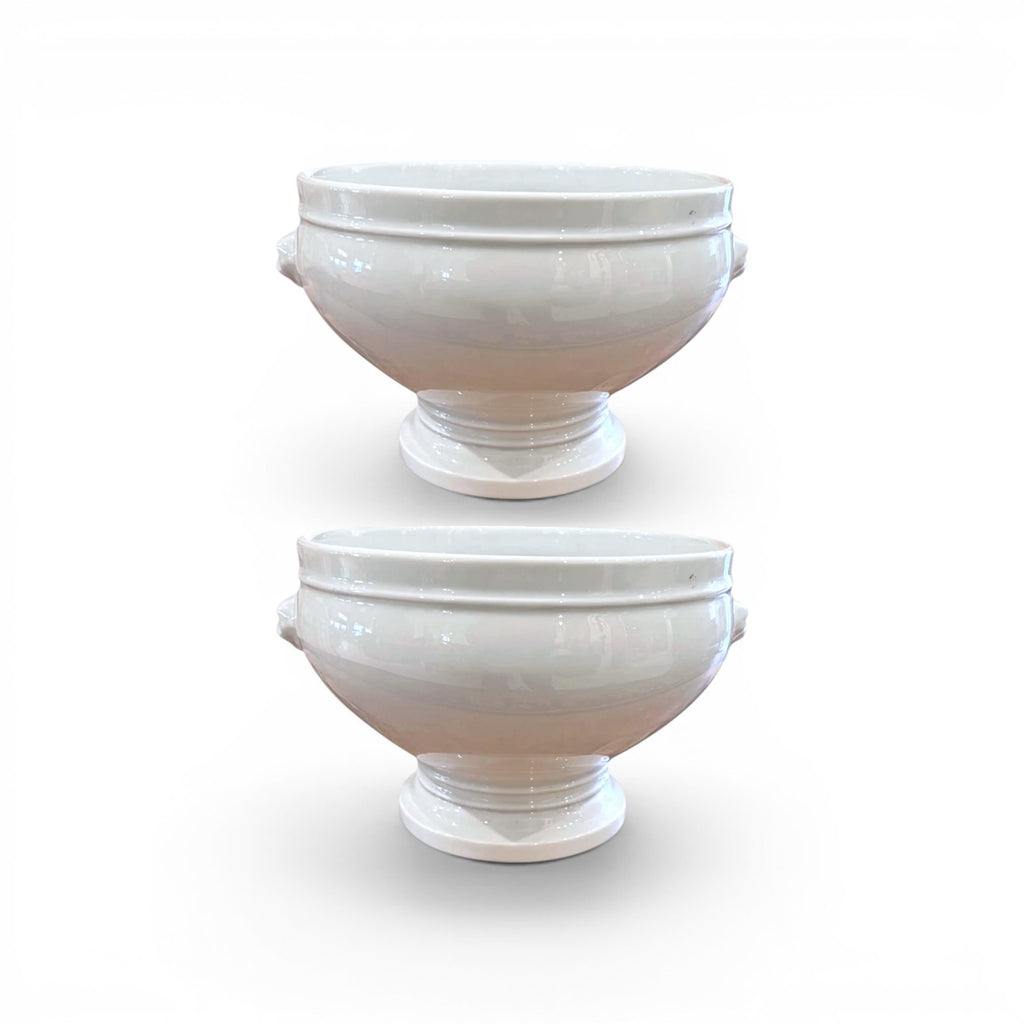 Pair of White Pillivuyt Porcelain Bowls - 3 Pair Available