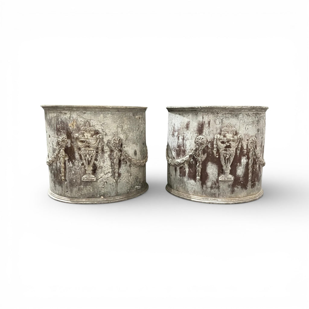 18-19th Century Pair of Lead Antique Planters from England with Relief - 2 Pairs Available