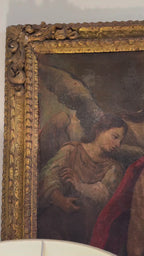 18th Century Italian Antique Painting of John the Baptist & Jesus in Original Frame