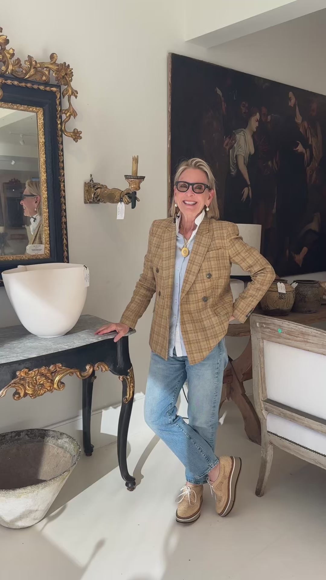 18th Century French Antique Giltwood & Black Mirror