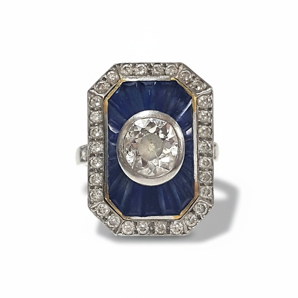 .72 ct Art Deco Diamond and Sapphire Cocktail Ring