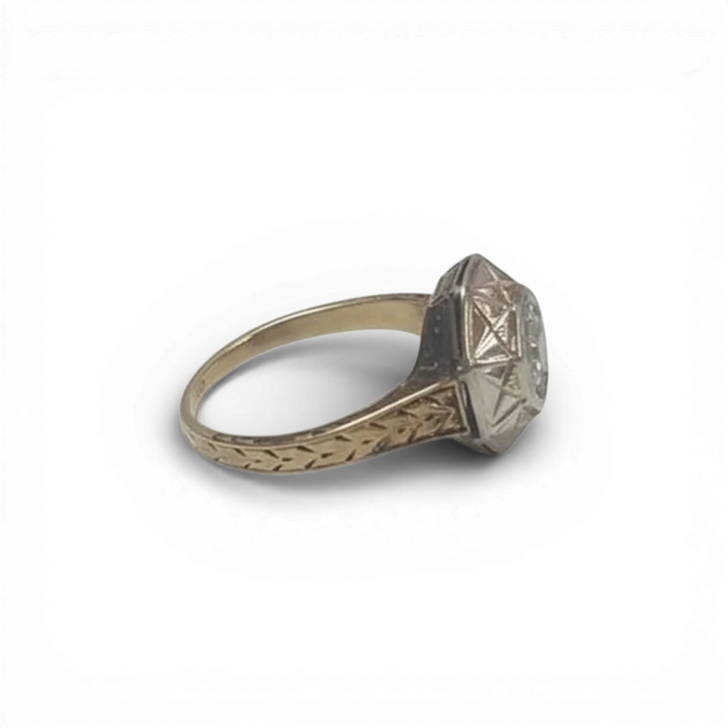 14 Karat White Gold Old Mine Cut Diamond Ring