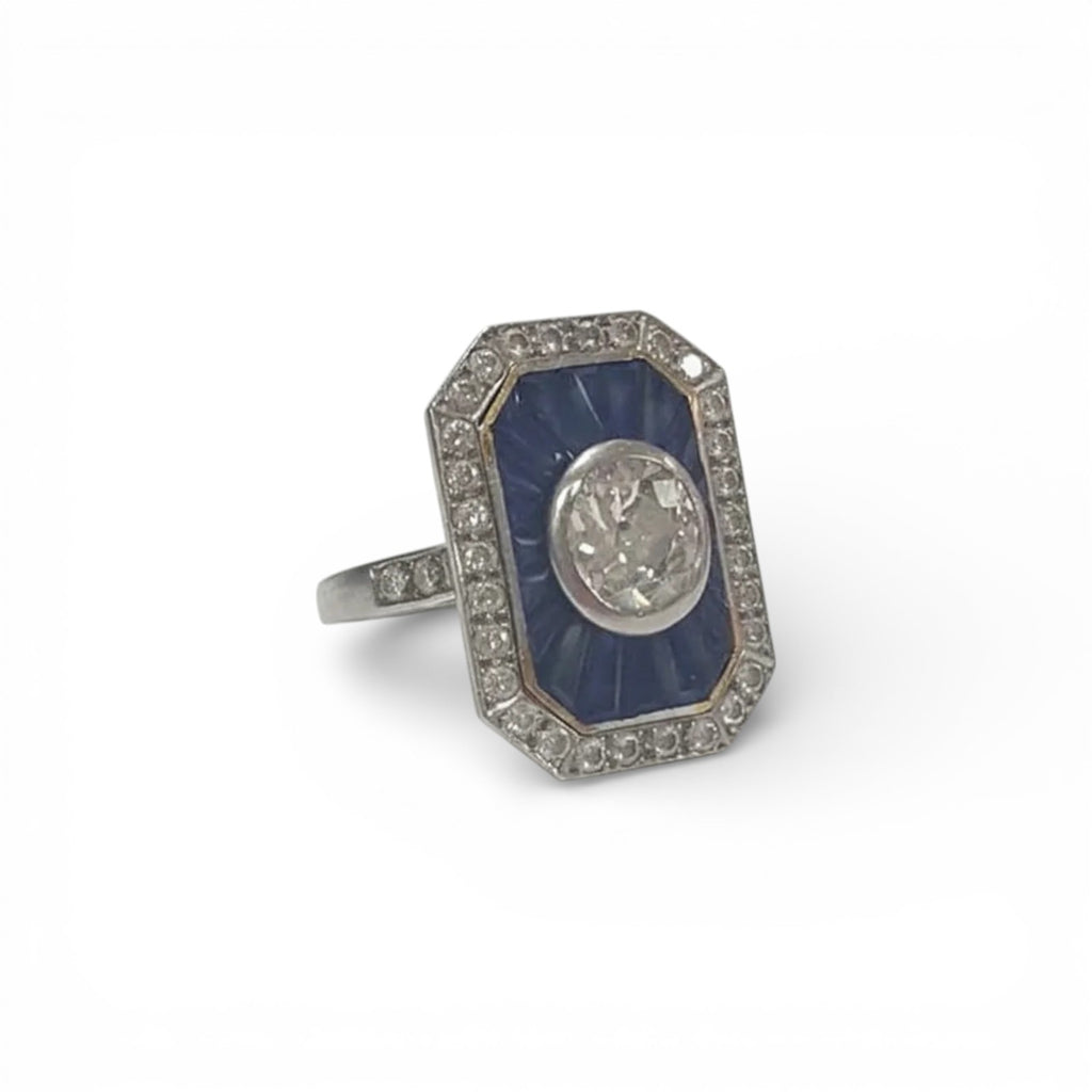 .72 ct Art Deco Diamond and Sapphire Cocktail Ring