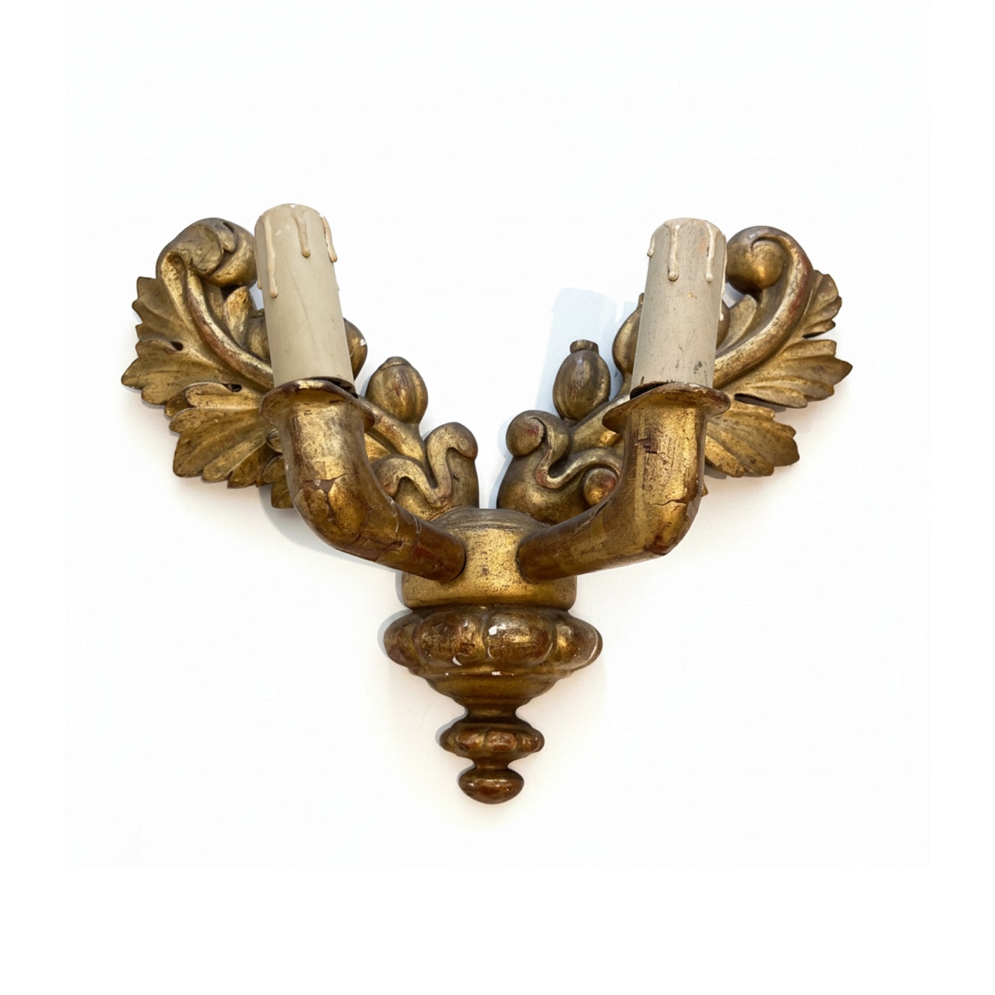 19th Century French Pair of Charles X Gilded Wood Antique Sconces