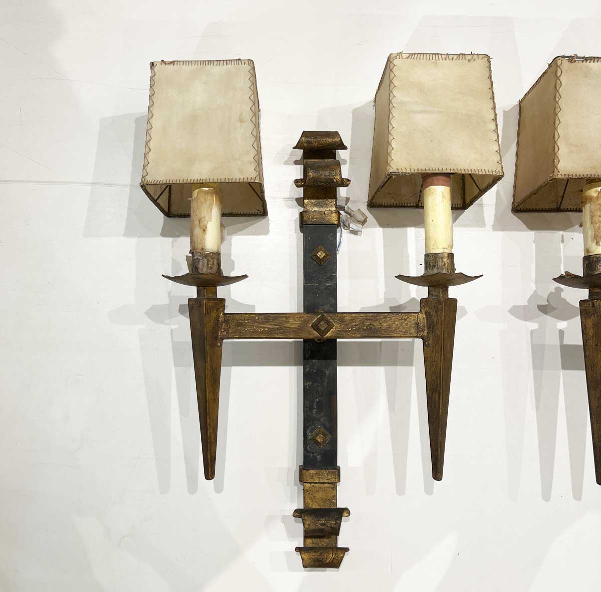 Pair of Large Spanish Gilded Iron Sconces