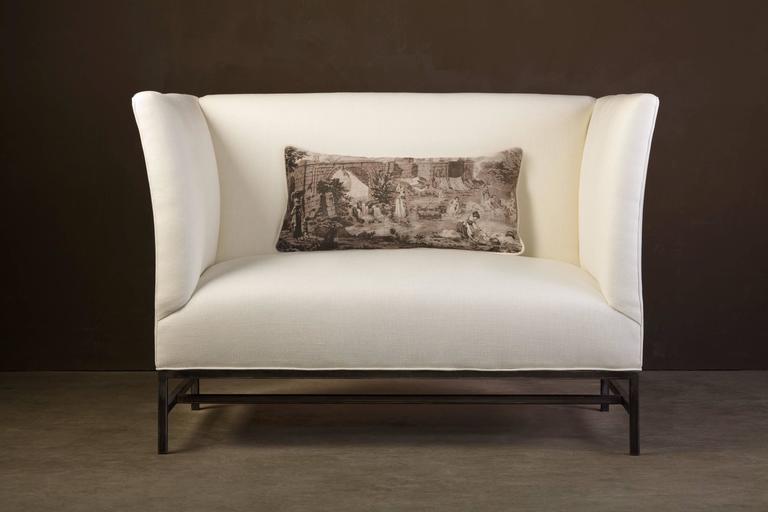 Maison Contemporary Loveseat in Linen with Iron Base