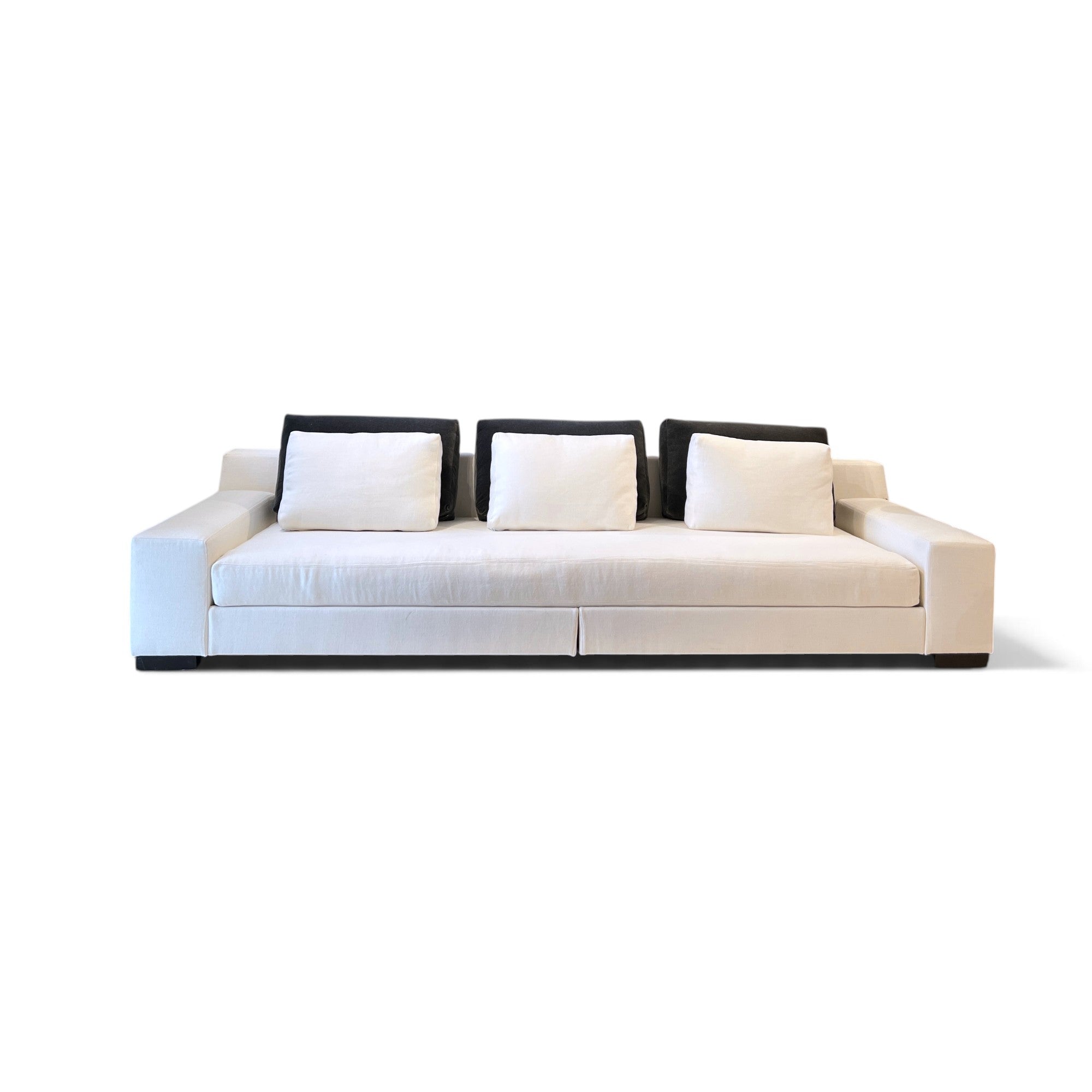 Christian Liaigre "Augustin" Sofa in Oyster Belgium Linen with Charcoal Mohair Back Pillow