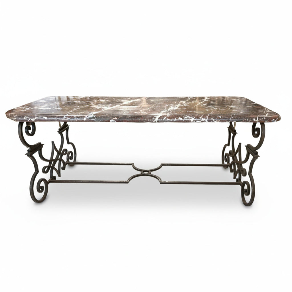 19th Century Hand Forged Iron Table with Conforming Marble Top