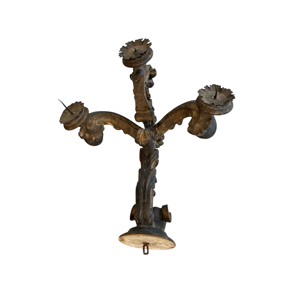 Tara Shaw 17th century Italian hand-carved wooden wall sconce from Lucca with a rich aged patina and floral details.