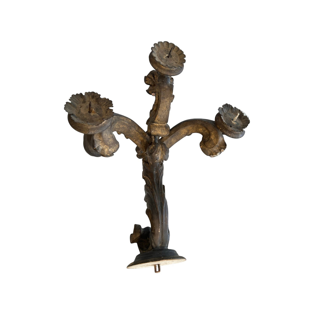 Tara Shaw 17th century Italian hand-carved wooden wall sconce with a rich aged patina and sculptural floral details.