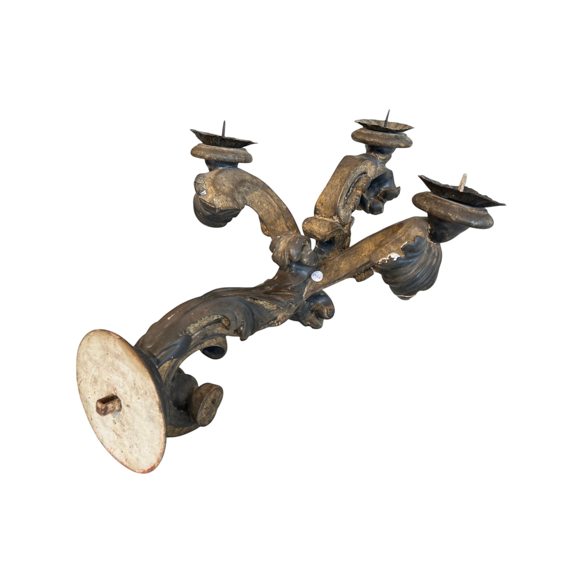 Tara Shaw pair of 17th century Italian hand-carved wooden sconces from Lucca with a rich aged patina.