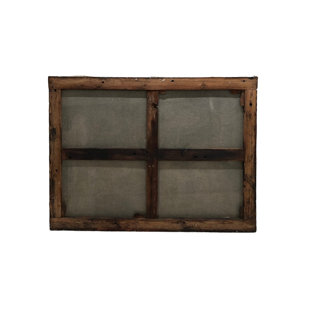Tara Shaw 17th century Venetian painting back view showing the aged wooden stretcher frame and canvas texture.