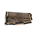 Tara Shaw authentic African Kuba cloth long runner with intricate handwoven geometric patterns in earthy brown tones.