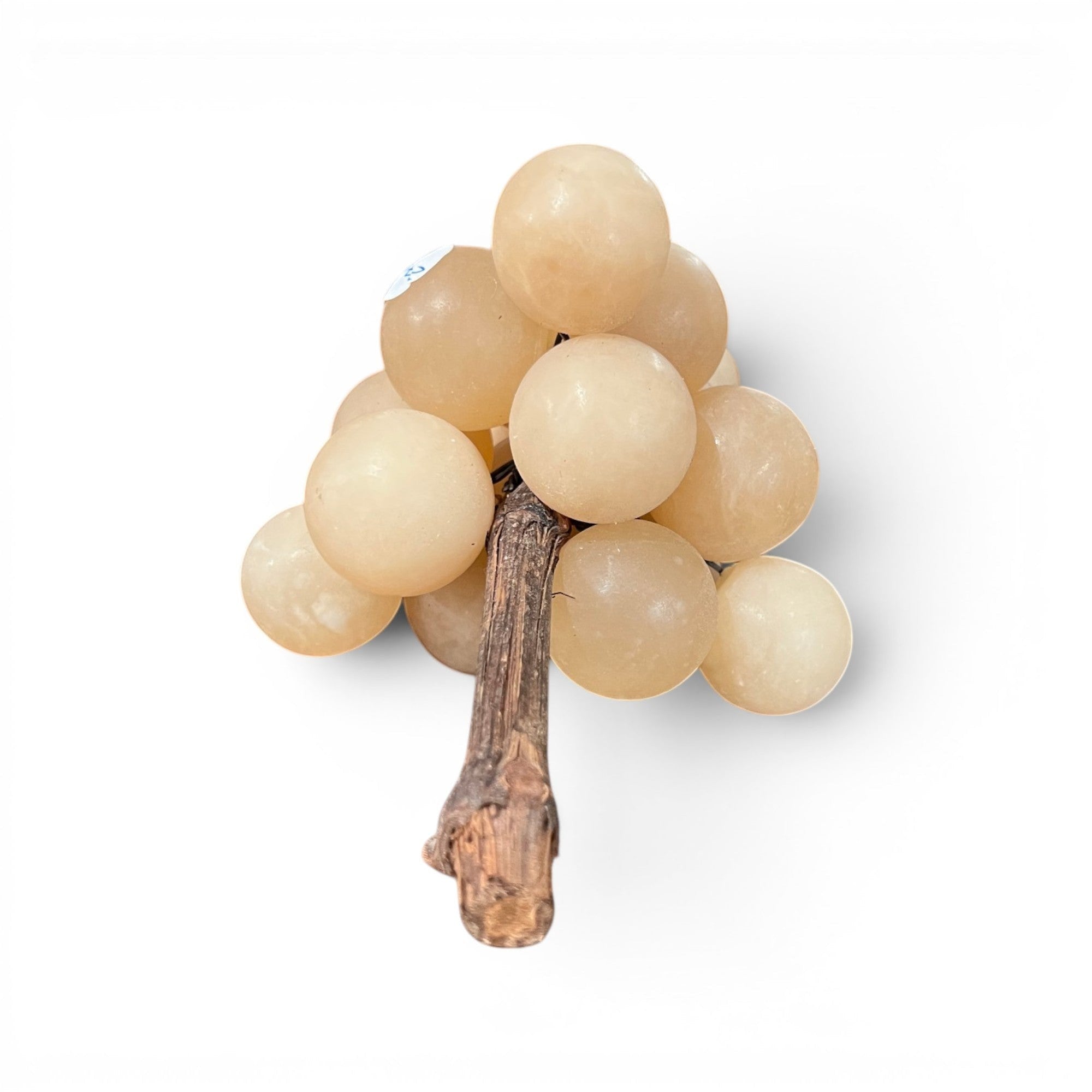 Tara Shaw medium alabaster grapes decorative object with translucent stone spheres and a realistic wooden stem.