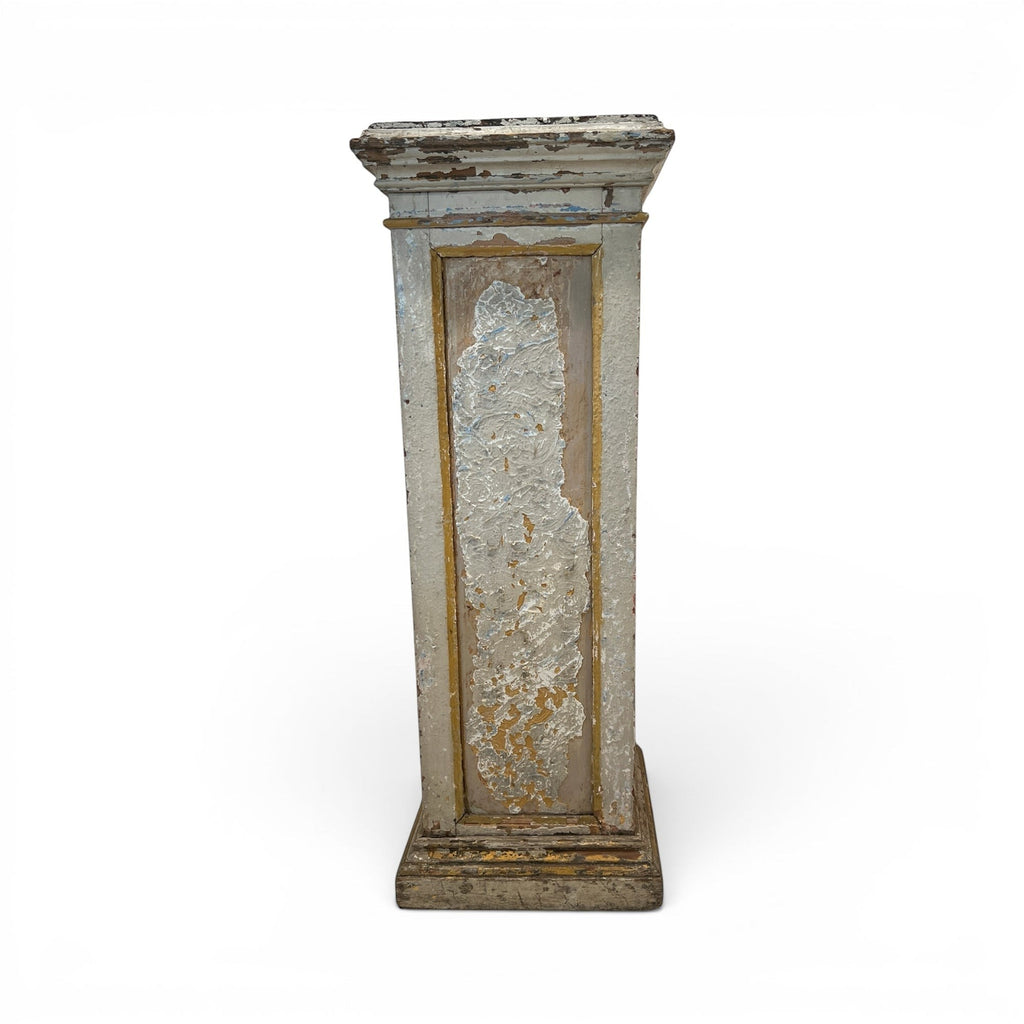 Tara Shaw 19th century French wood pedestal with a distressed, aged painted finish and elegant antique patina.