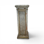 Tara Shaw 19th century French antique wood pedestal with distressed painted finish and ornate carved detailing.