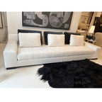 Tara Shaw Christian Liaigre Augustin sofa in oyster Belgium linen with contrasting charcoal mohair back pillows.