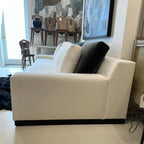 Tara Shaw Christian Liaigre Augustin sofa in oyster Belgium linen with a contrasting charcoal mohair back pillow