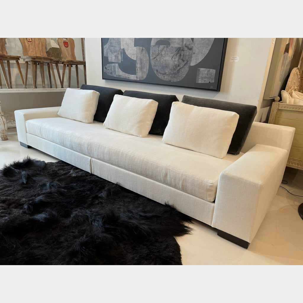 Tara Shaw Christian Liaigre Augustin sofa in oyster Belgium linen with contrasting charcoal mohair back pillows