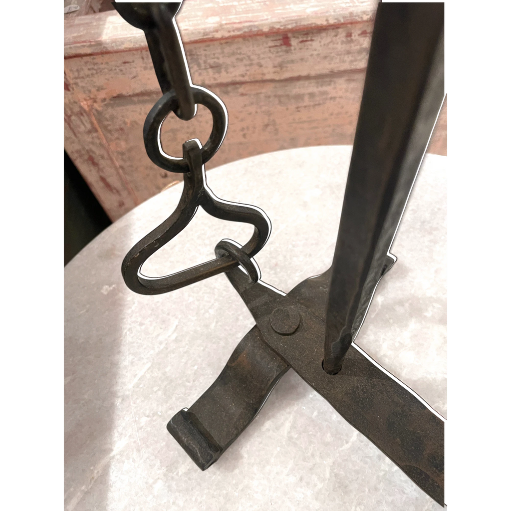 Tara Shaw 19th-century French iron candleholder with a rustic aged patina and unique hand-forged metal details.