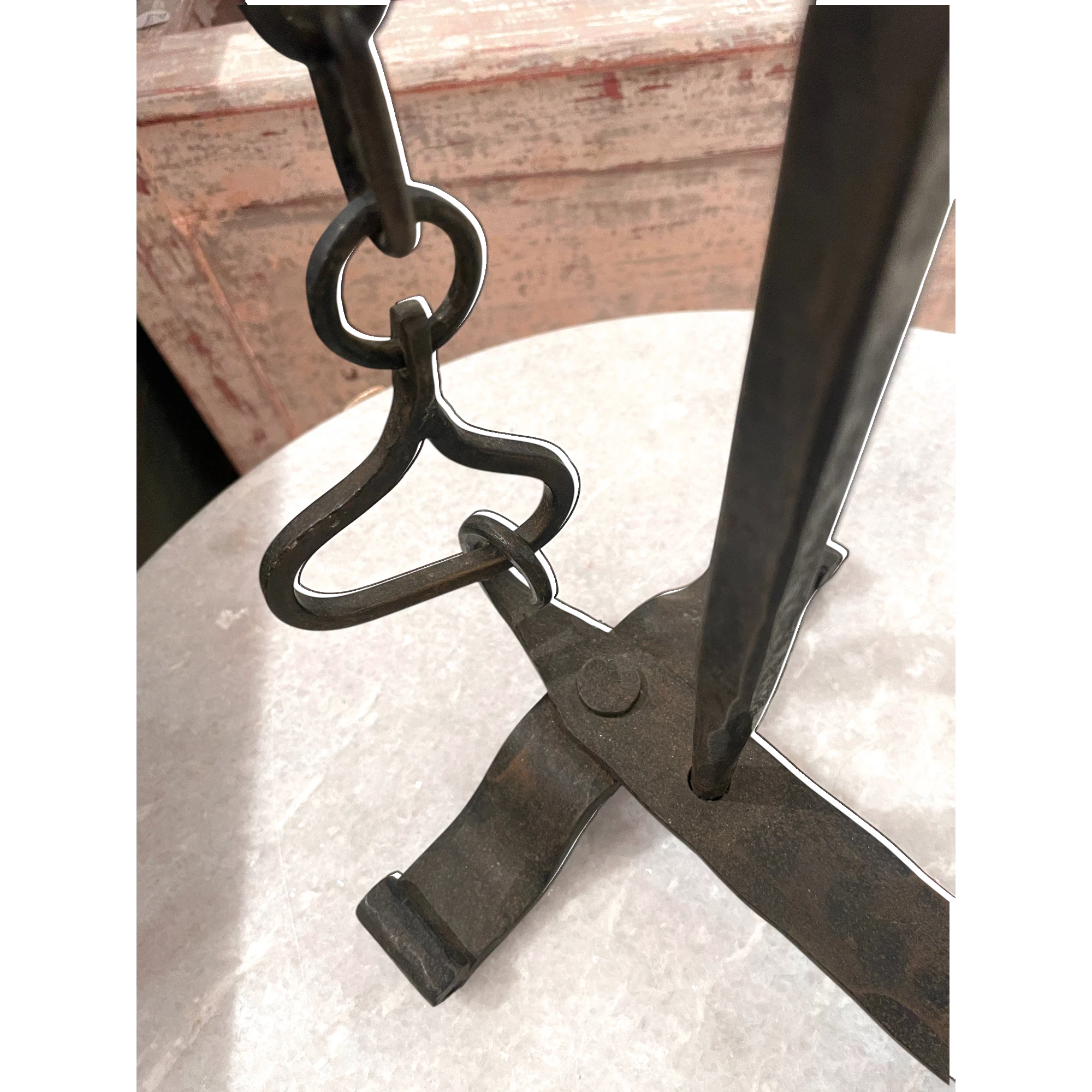 Tara Shaw 19th-century French iron candleholder with a rustic aged patina and unique hand-forged metal details.