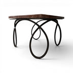 Tara Shaw early 20th-century French coffee table with a brown veined marble top and a sculptural black curly metal base.