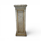 Tara Shaw 19th century French painted wood pedestal with aged finish and decorative carved texture on white background