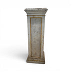 Tara Shaw 19th century French painted wood pedestal with aged finish, gold accents, and ornate textured panels.