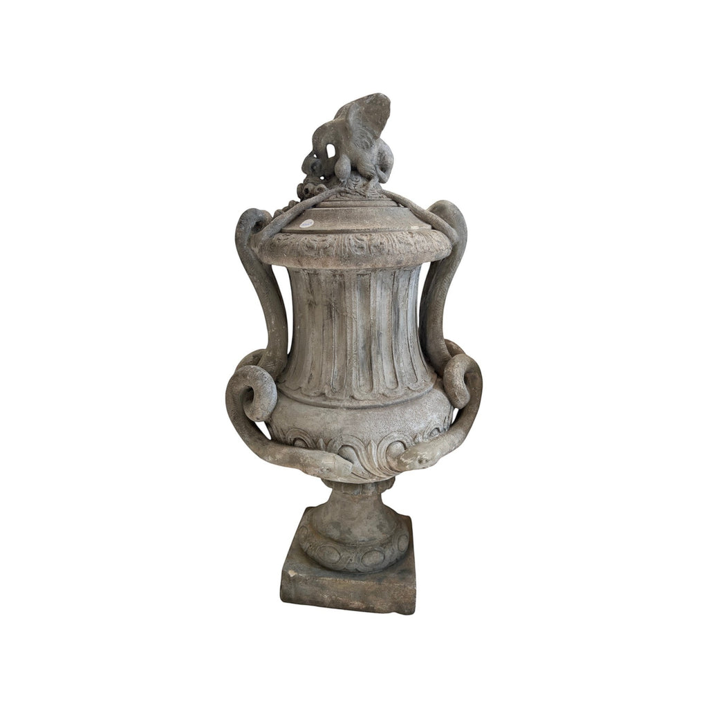 Tara Shaw 19th-century French stone Pot a Feu urn with aged patina and classical sculptural detailing
