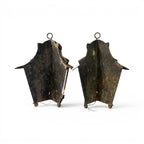 Tara Shaw pair of 19th-century French wall lanterns with aged metalwork and a rich, weathered patina.