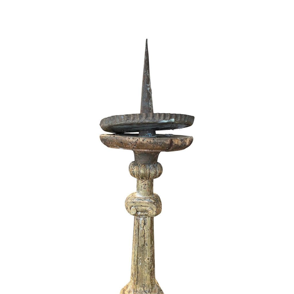 Tara Shaw 19th-century French wooden candlestick with a sculptural silhouette and aged patina on a white background.
