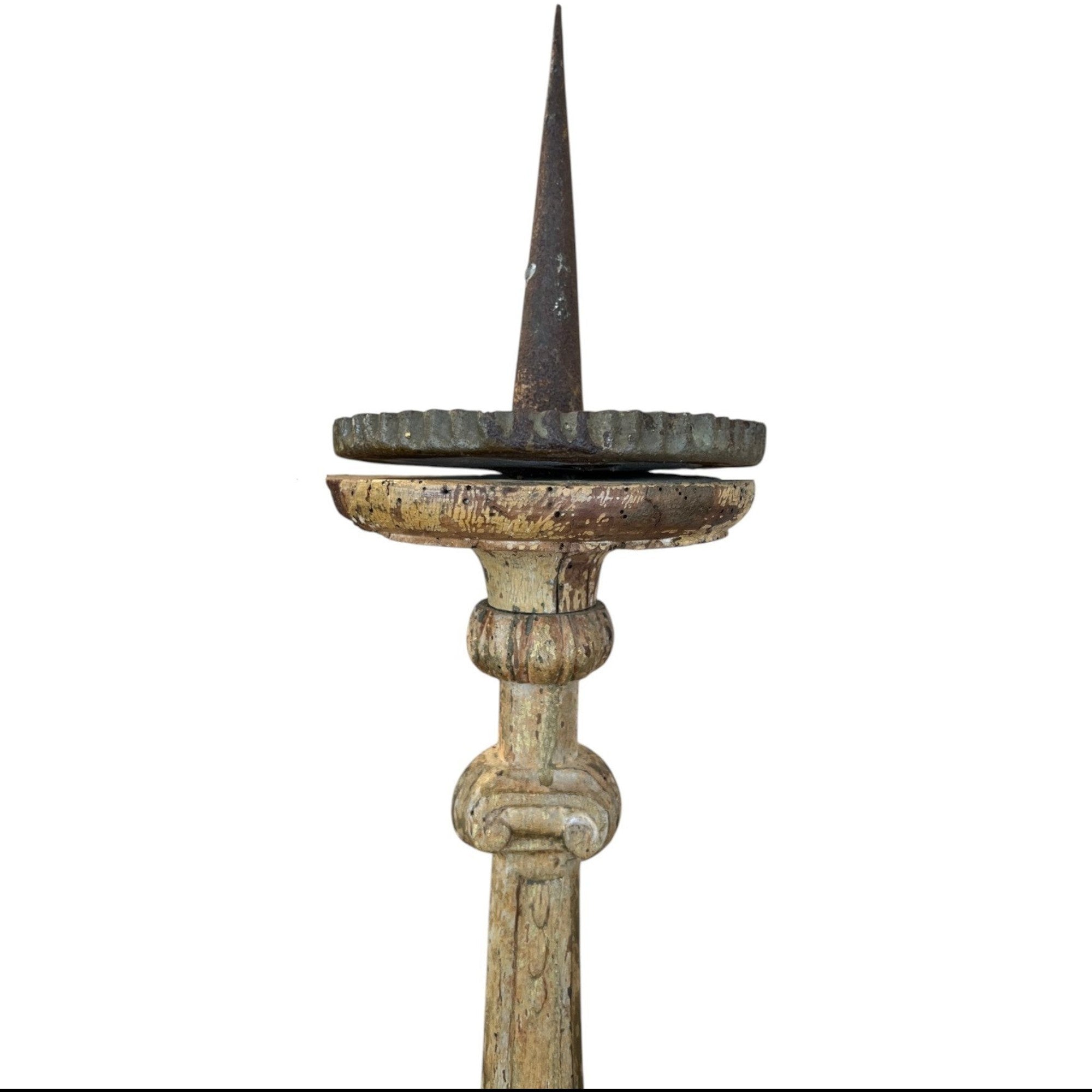 Tara Shaw 19th-century French wooden candlestick with a tall sculptural silhouette and aged patina