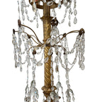 Tara Shaw 18th century Italian Genoese chandelier with aged gold finish, scrolling arms, and cascading crystal drops.