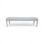 Tara Shaw 19th-century Gustavian backless bench with a distressed grey finish and upholstered tufted seat.