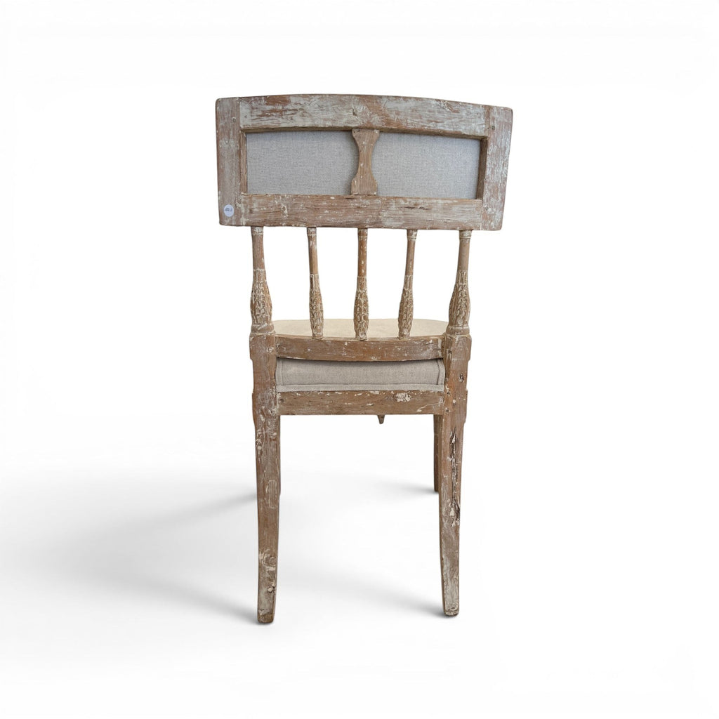 Tara Shaw 18th century Swedish Gustavian chair with distressed wood finish and neutral linen upholstered seat