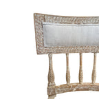 Tara Shaw 18th century Swedish Gustavian chair back with carved wood details and light grey linen upholstery