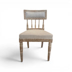 Tara Shaw 18th century Swedish Gustavian chair with carved wood frame and neutral linen upholstered seat