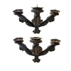 Tara Shaw pair of 17th century Italian hand-carved wooden sconces from Lucca with a dark aged patina