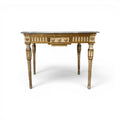 Tara Shaw 18th-century Italian Louis XVI console table with a grey marble top and gold-accented neoclassical frame.