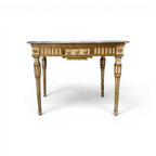 Tara Shaw 18th-century Italian Louis XVI console table with a grey marble top and gold-accented neoclassical frame.