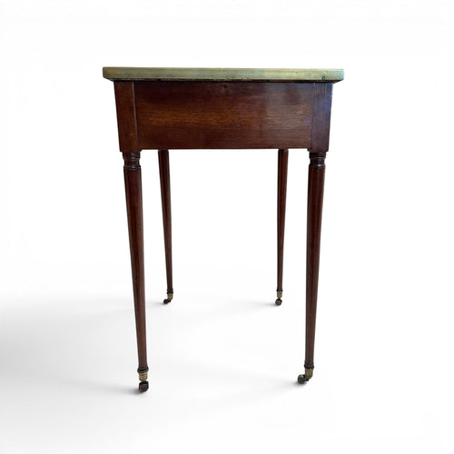 Tara Shaw 18th century French Louis XVI walnut rafraichissoir table with Turquin marble top and tapered legs.