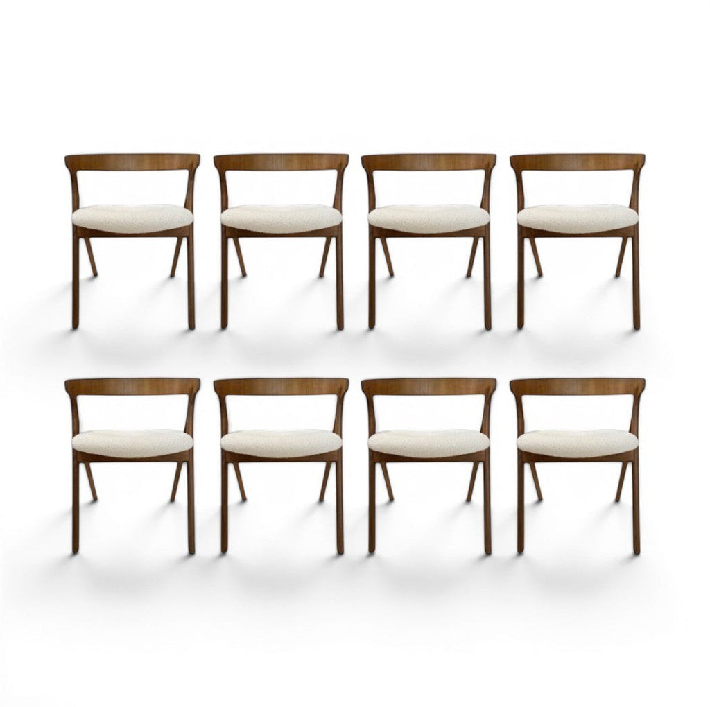 Tara Shaw set of 8 mid-century Italian dining chairs with dark wood frames and cream upholstered seats