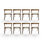 Tara Shaw set of 8 mid-century Italian dining chairs with dark wood frames and cream upholstered seats