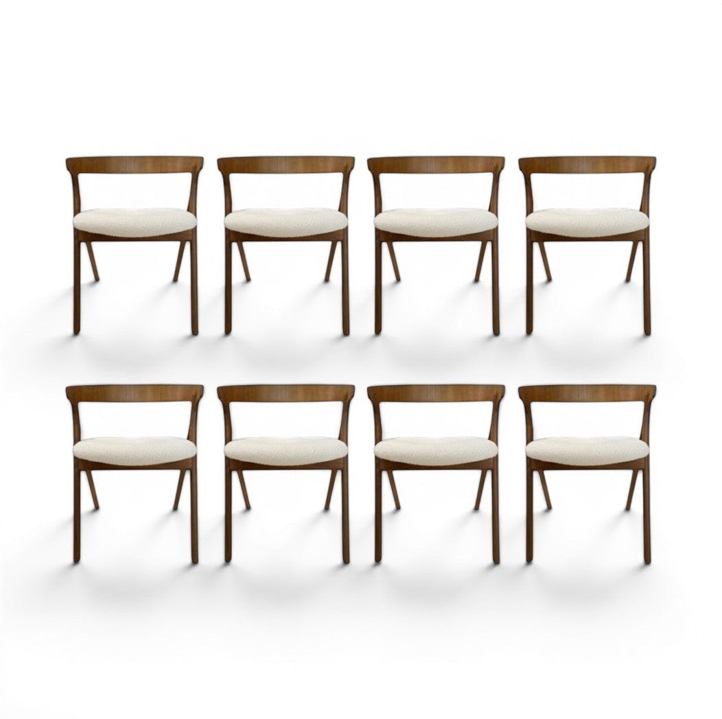 Tara Shaw set of 8 mid-century Italian dining chairs with dark wood frames and cream upholstered seats
