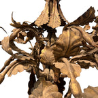 Tara Shaw 18th century Piemontese tole chandelier with aged gold patina and intricate hand-painted floral metal leaves.