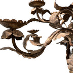 Tara Shaw 18th century Piemontese tole chandelier with aged patina, floral metal arms, and candle cups.