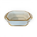 Tara Shaw 19th century European porcelain jardiniere with white finish, gold gilt trim, and elegant side handles.