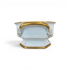 Tara Shaw 19th century European white porcelain jardiniere with ornate gold gilt handles and base trim.