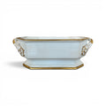 Tara Shaw 19th century European porcelain jardiniere with white finish and elegant gold gilt detailing on handles and base.
