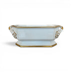 Tara Shaw 19th century European porcelain jardiniere with white finish and elegant gold gilt detailing on handles and base.